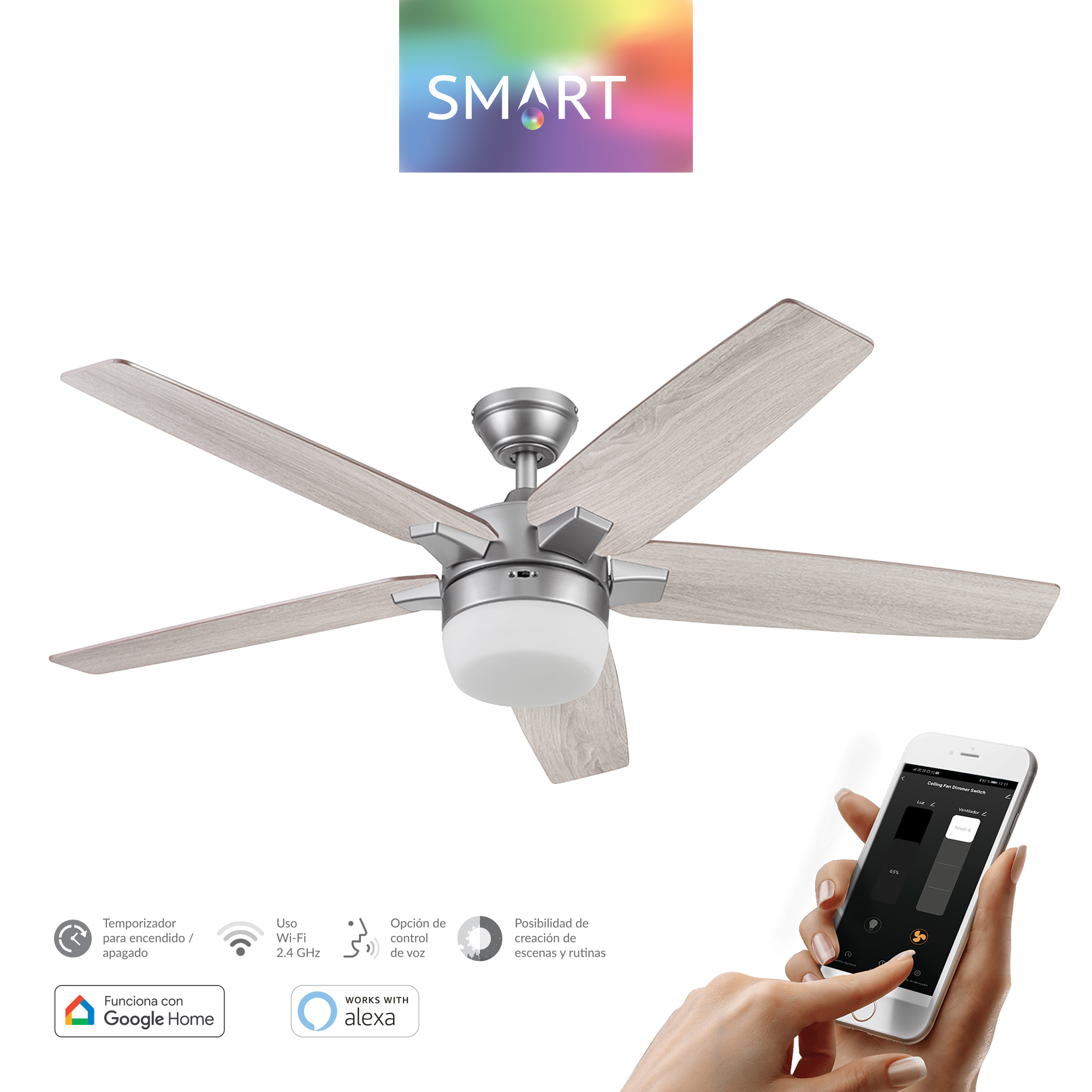 Foto 7 | Ventilador De Techo Smart De 5 Aspas Reversibles De 54 Pulgadas Con Control Remoto