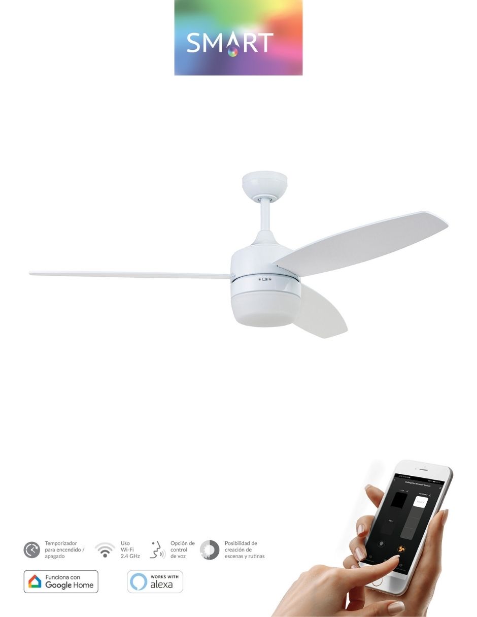 Foto 7 pulgar | Coolfan Ventilador De Techo Smart De 52 Pulgadas Con Luz Led Y 3 Aspas Reversibles Con Control De Cadena