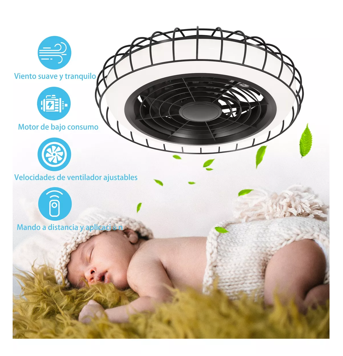Foto 3 pulgar | Ventilador de Techo Moderno con Luces Negro