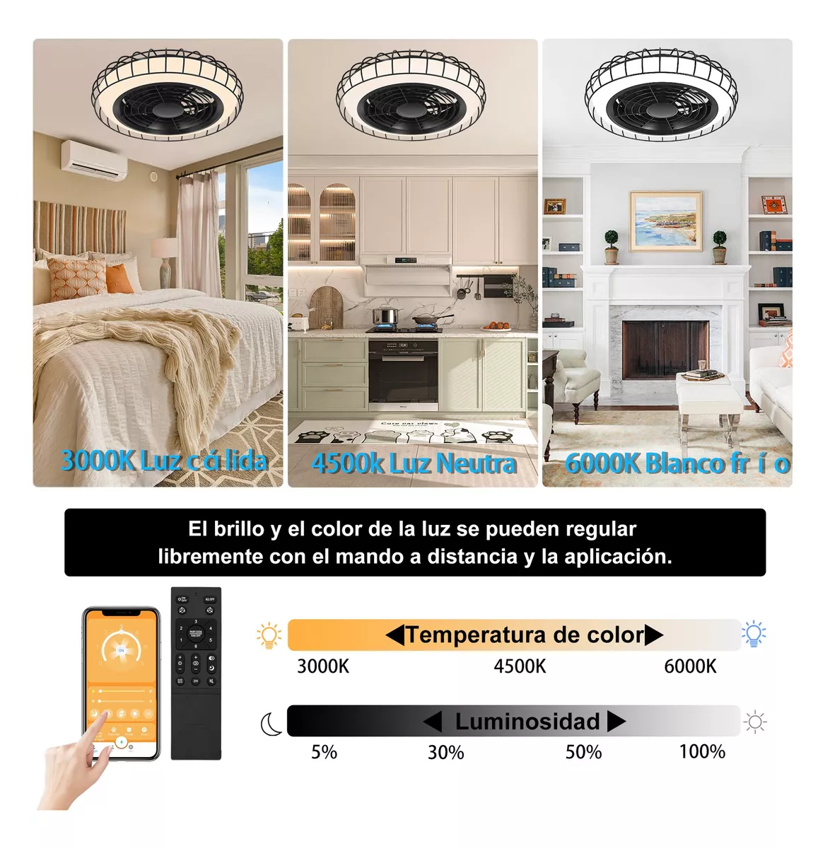 Foto 4 pulgar | Ventilador de Techo Moderno con Luces Negro