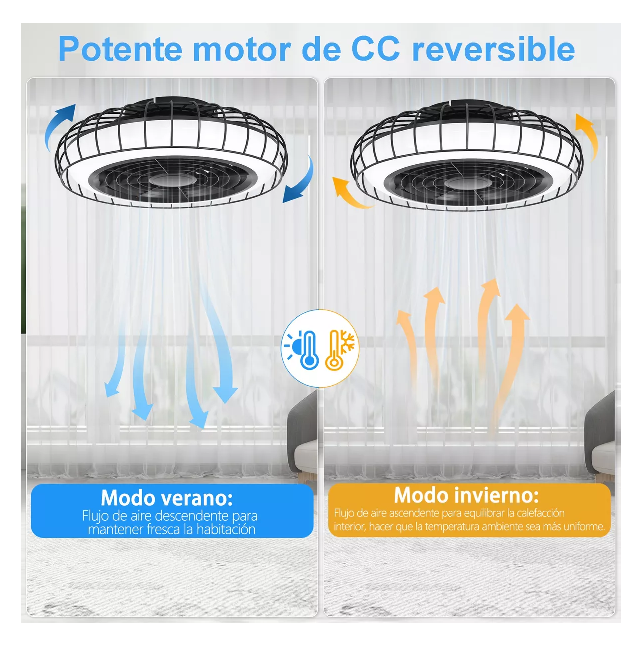 Foto 5 pulgar | Ventilador de Techo Moderno con Luces Negro