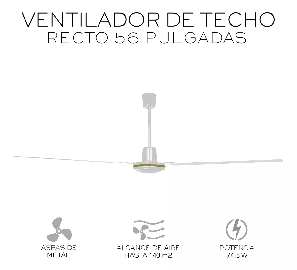 Foto 3 pulgar | Ventilador De Techo Recto 3 Aspas 5 Velocidadesb Blanco