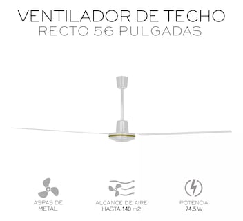 Foto 2 | Ventilador De Techo Recto 3 Aspas 5 Velocidadesb Blanco