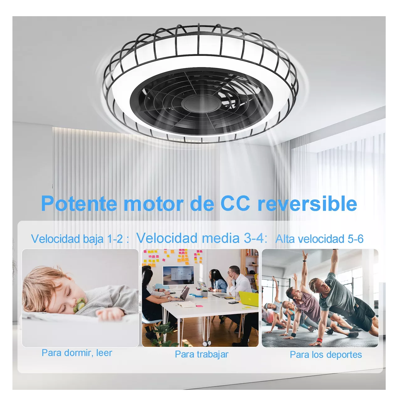 Foto 5 | Ventilador De Techo Moderno Con Luces Negro