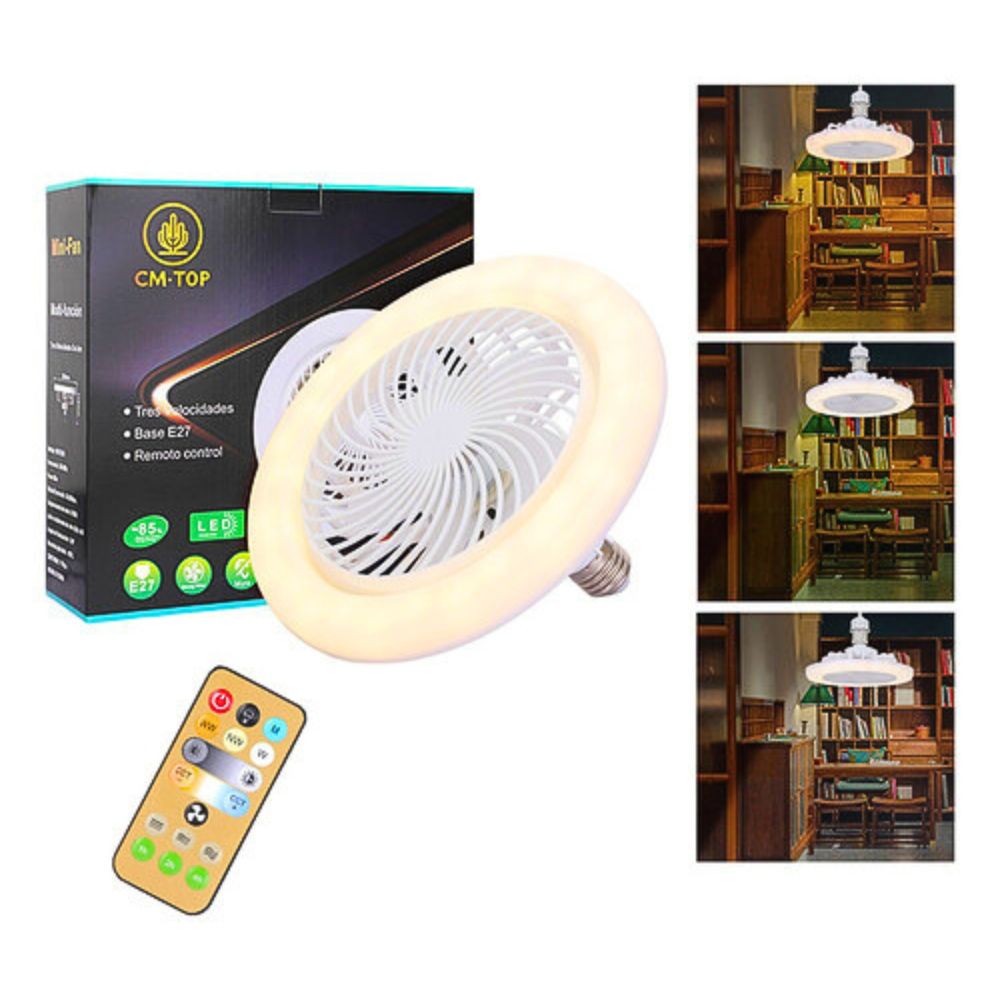 Lámpara Led Con Ventilador Ajustable De Tres Colores Con Control Remoto 30w