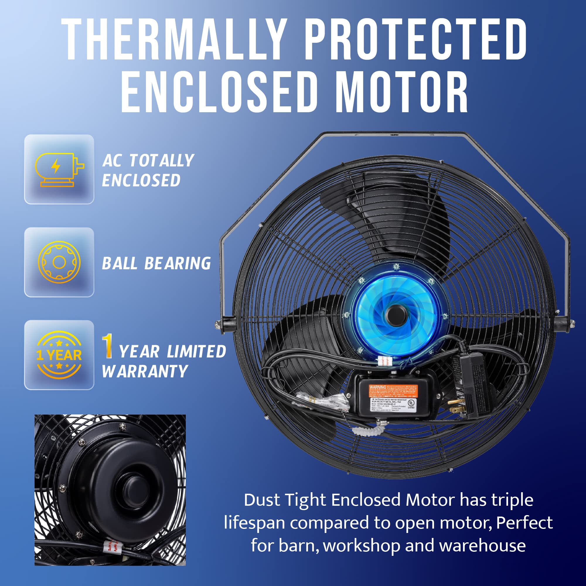 Foto 5 | Ventilador De Pared Tornado De 18 Pulgadas Para Exteriores Ipx4 Resistente Al Agua - Venta Internacional.