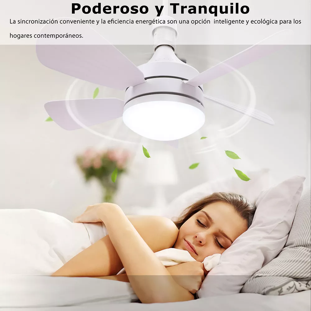 Foto 3 pulgar | Ventilador De Techo Con Lámpara Luz Led Ajustables Control Remoto Blanco