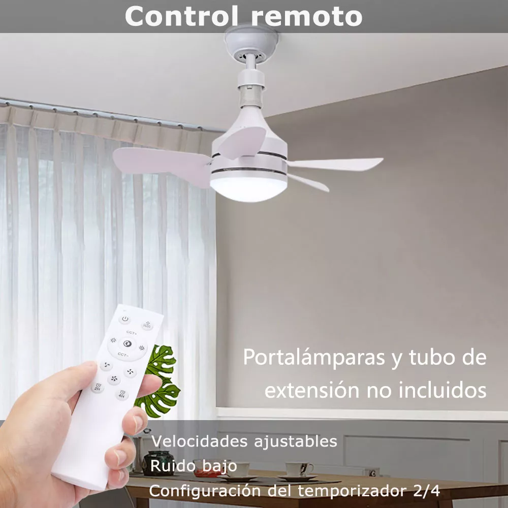 Foto 5 pulgar | Ventilador De Techo Con Lámpara Luz Led Ajustables Control Remoto Blanco