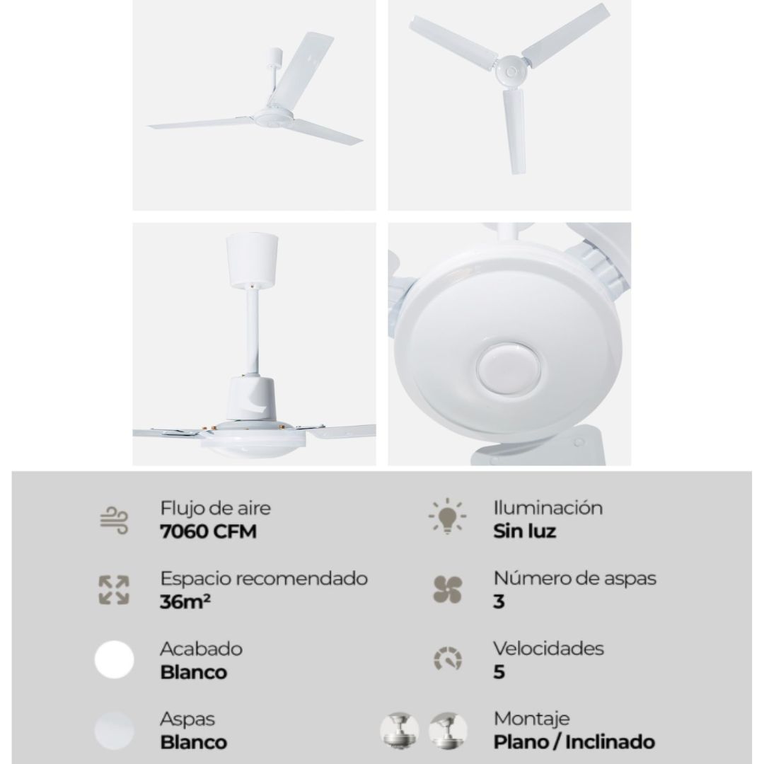 Foto 4 pulgar | Ventilador De Techo 56 Pulgadas, 3 Aspas, 5 Velocidades