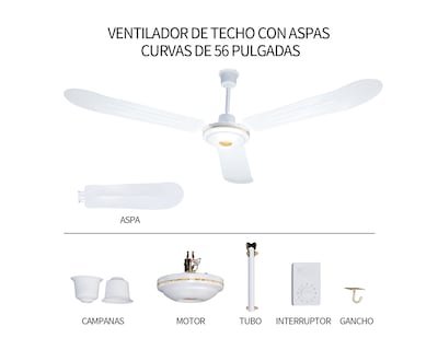 Foto 4 | Ventilador De Techo 56'' Kit 3 Piezas Basitex Color Blanco