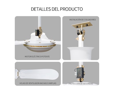 Foto 6 | Ventilador De Techo 56'' Kit 3 Piezas Basitex Color Blanco