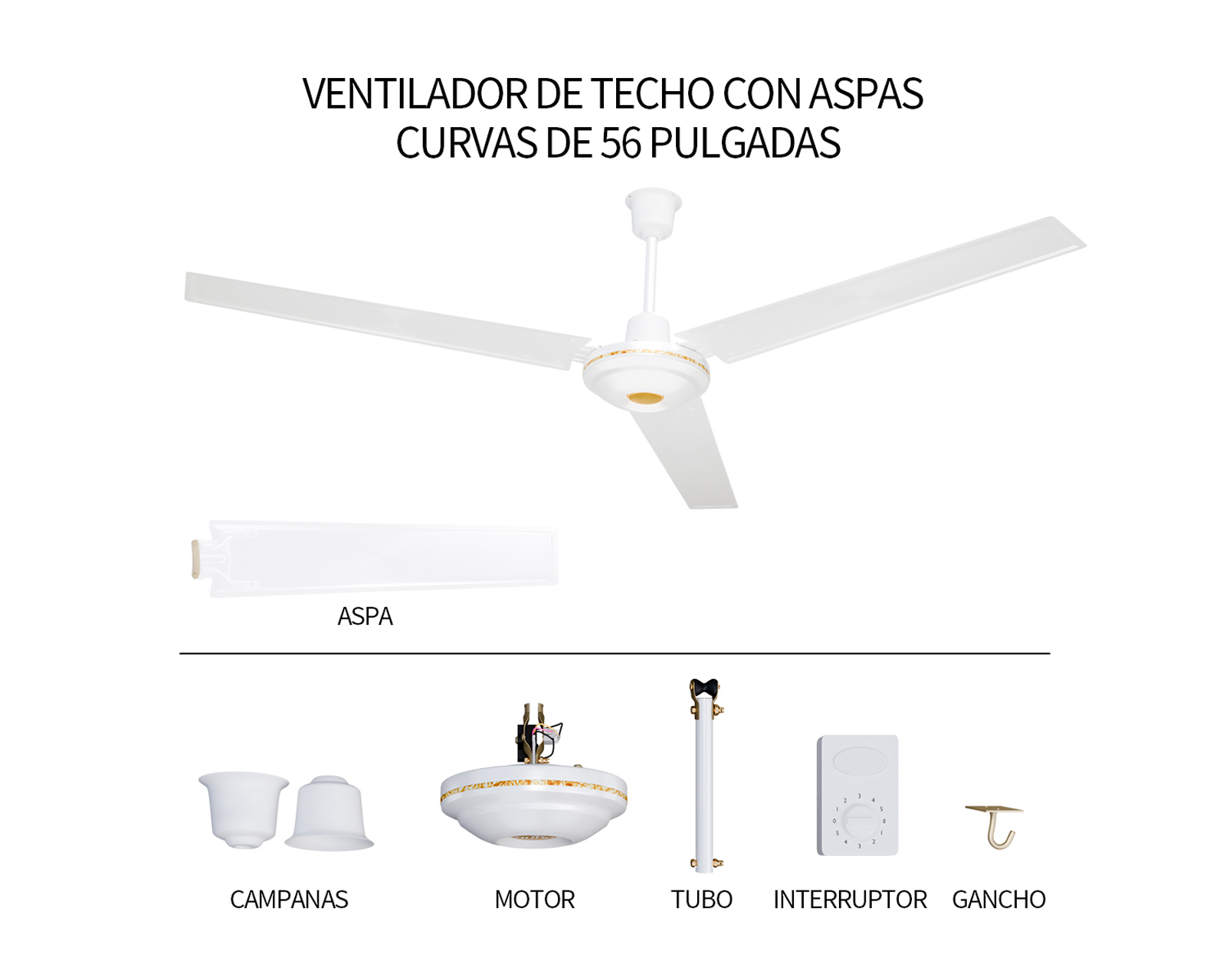 Foto 5 pulgar | Ventilador De Techo 56'' Kit 3 Piezas Basitex Color Blanco
