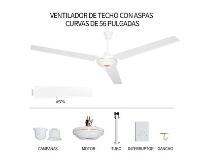 Foto 4 | Ventilador De Techo 56'' Kit 3 Piezas Basitex Color Blanco