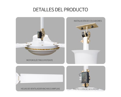 Foto 6 | Ventilador De Techo 56'' Kit 3 Piezas Basitex Color Blanco