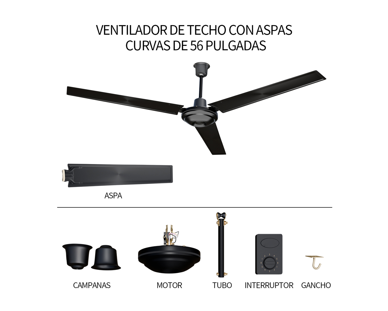 Foto 5 pulgar | Ventilador De Techo 56'' Basitex Color Negro