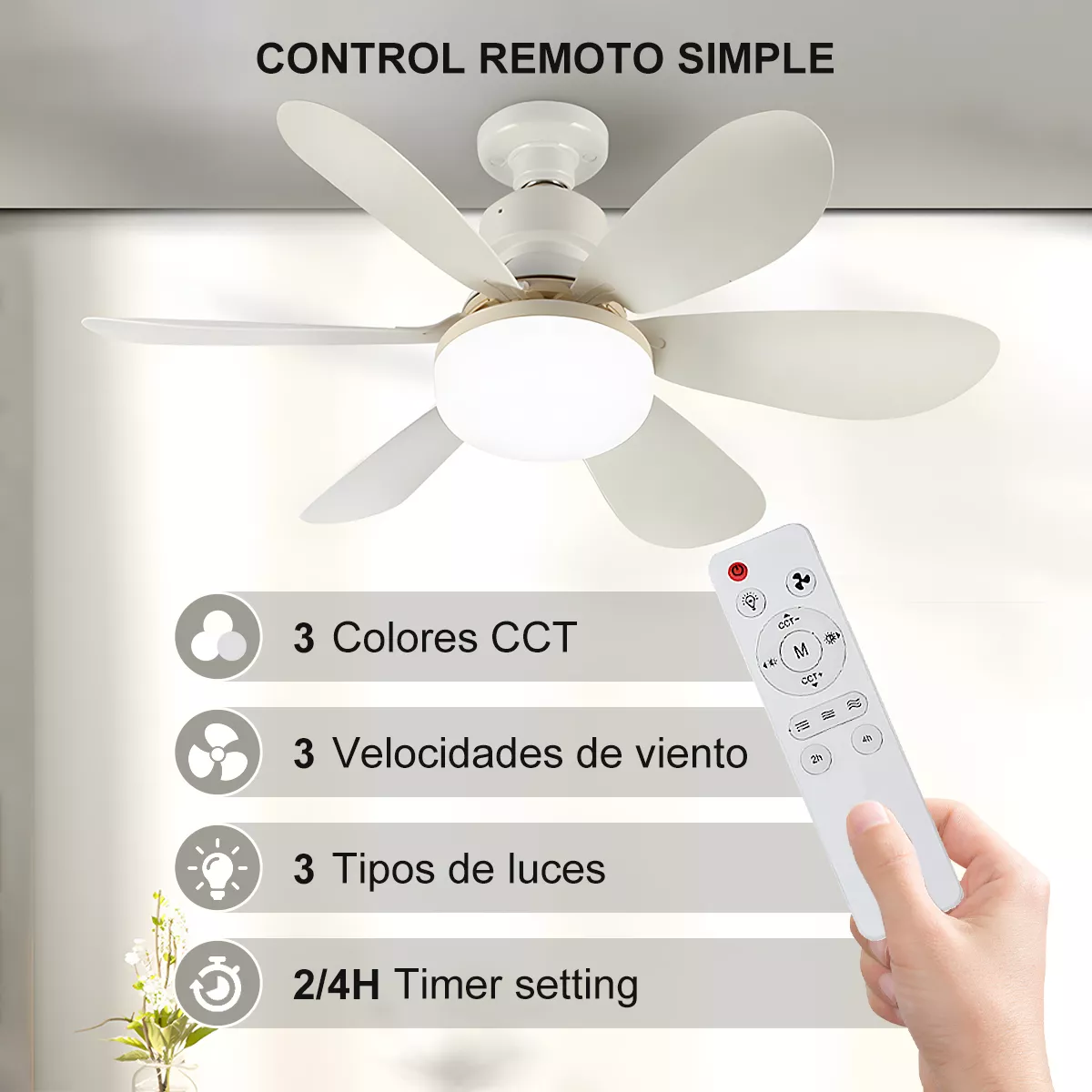Foto 4 | Lámpara Led Ventilador Con Control Remoto – 5 Aspas, 3 Velocidades Y 3 Temperaturas De Luz 🌟💡