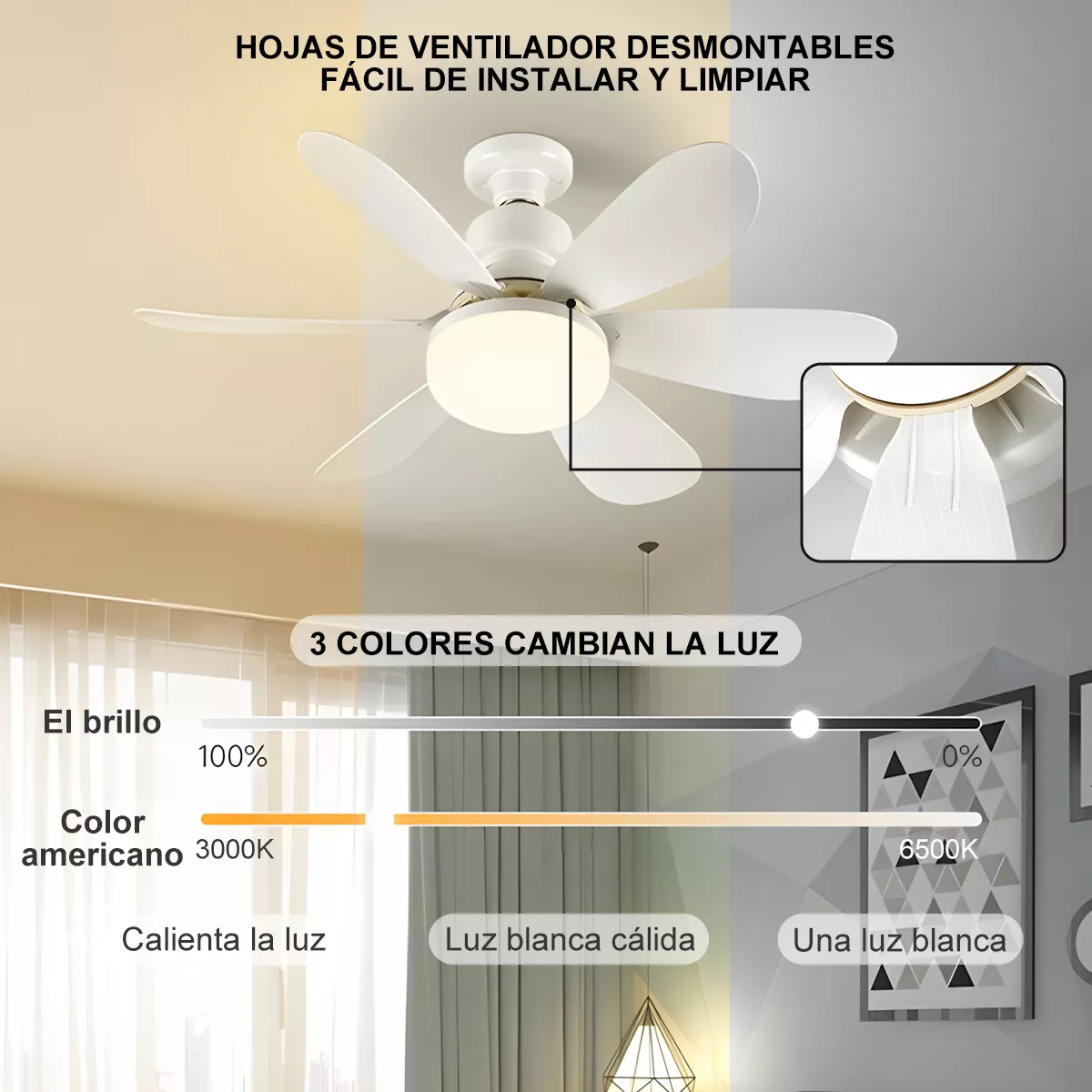 Foto 6 | Lámpara Led Ventilador Con Control Remoto – 5 Aspas, 3 Velocidades Y 3 Temperaturas De Luz 🌟💡