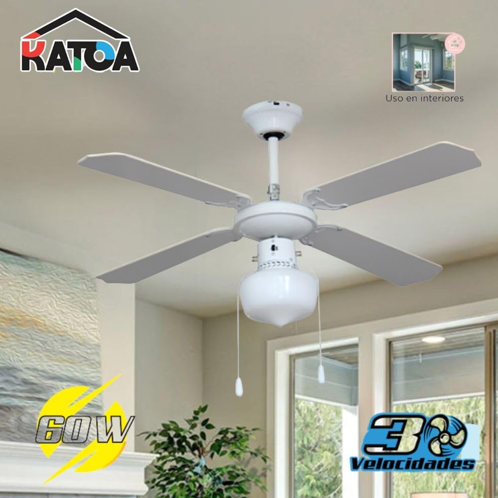 Foto 4 pulgar | Katoa Ventilador De Techo Decorativo 42” Con 3 Velocidades, 60w