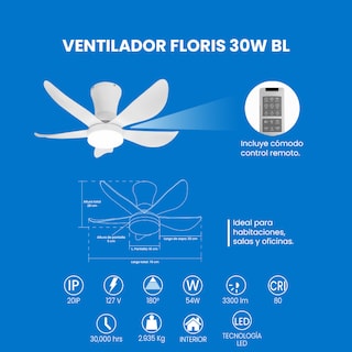 Foto 4 | Mil Luces Ventilador Floris 30w Bl