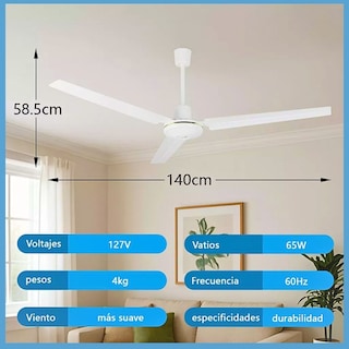 Foto 3 | Ventilador De Techo 65w Con 3aspas 5 Velocidades Blanco
