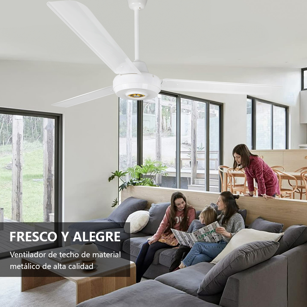 Ventilador De Techo Industrial Aspas 3 Diámetro 140 Cm 5 Velocidades 75 W Material Metal Abanico Silencioso Color Blanc