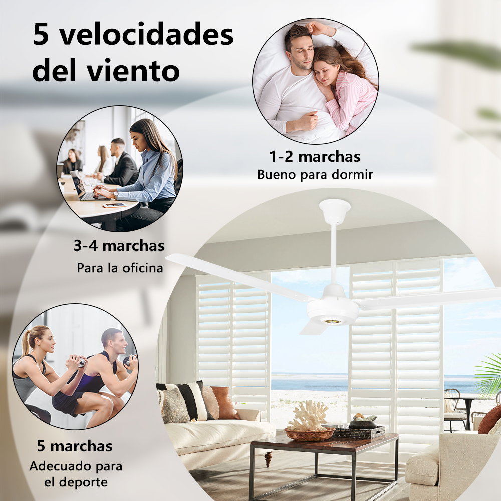 Foto 3 pulgar | Ventilador De Techo Industrial Aspas 3 Diámetro 140 Cm 5 Velocidades 75 W Material Metal Abanico Silencioso Color Blanc