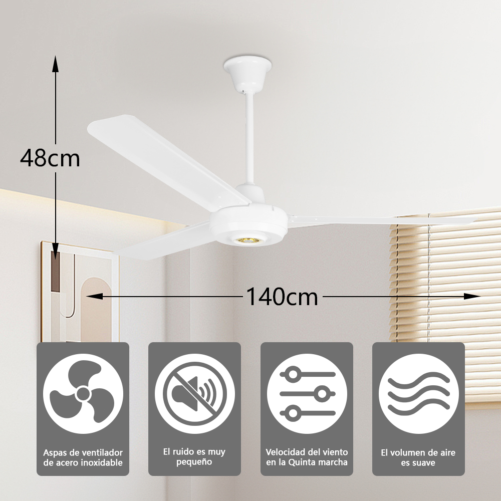 Foto 4 | Ventilador De Techo Industrial Aspas 3 Diámetro 140 Cm 5 Velocidades 75 W Material Metal Abanico Silencioso Color Blanc