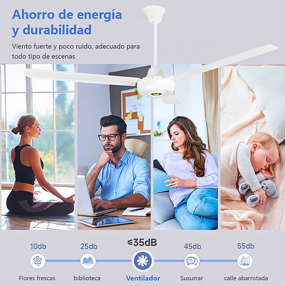 Foto 3 pulgar | Ventilador De Techo Con 3 Aspas De Metal 140 Cm Blanco