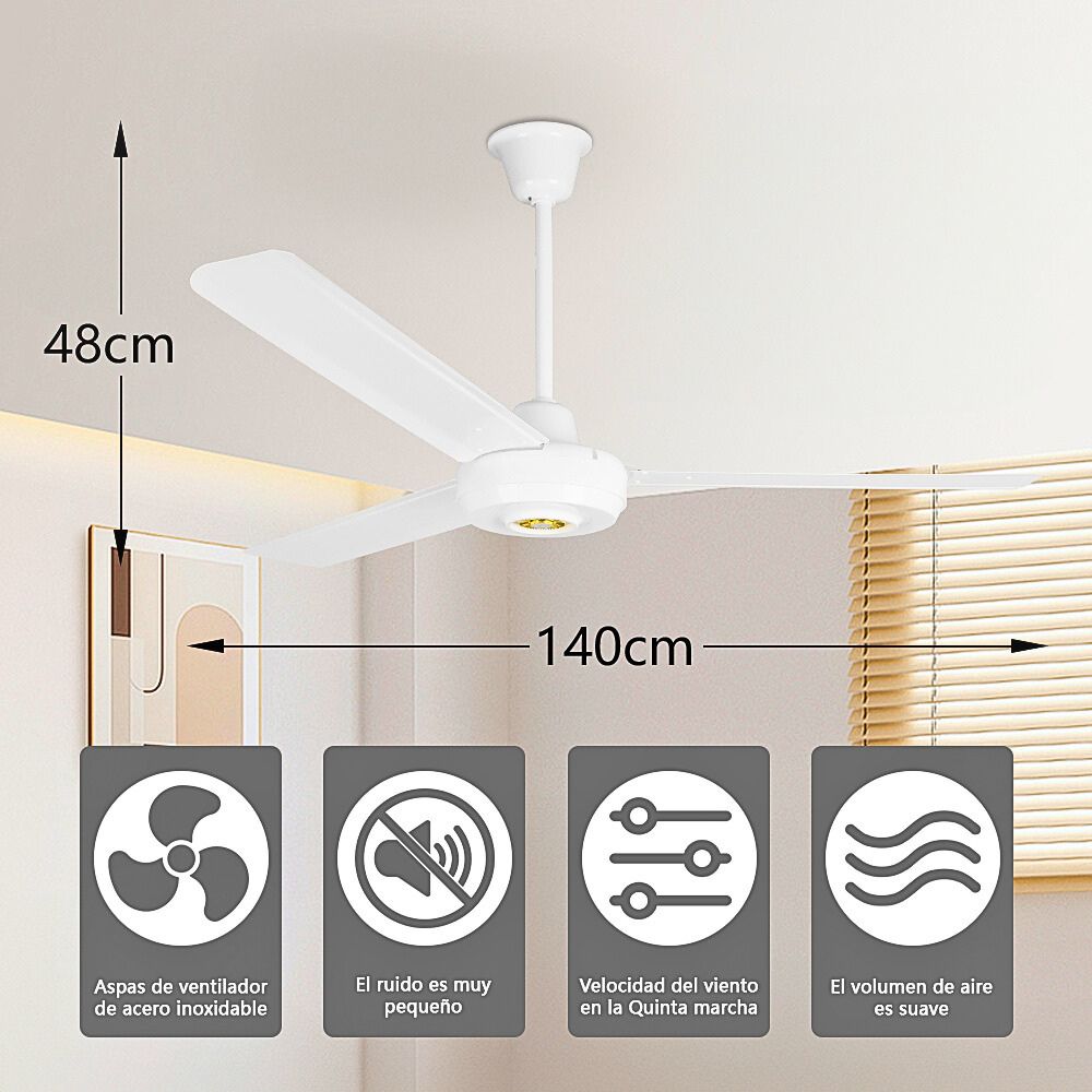 Foto 4 pulgar | Ventilador De Techo Con 3 Aspas De Metal 140 Cm Blanco