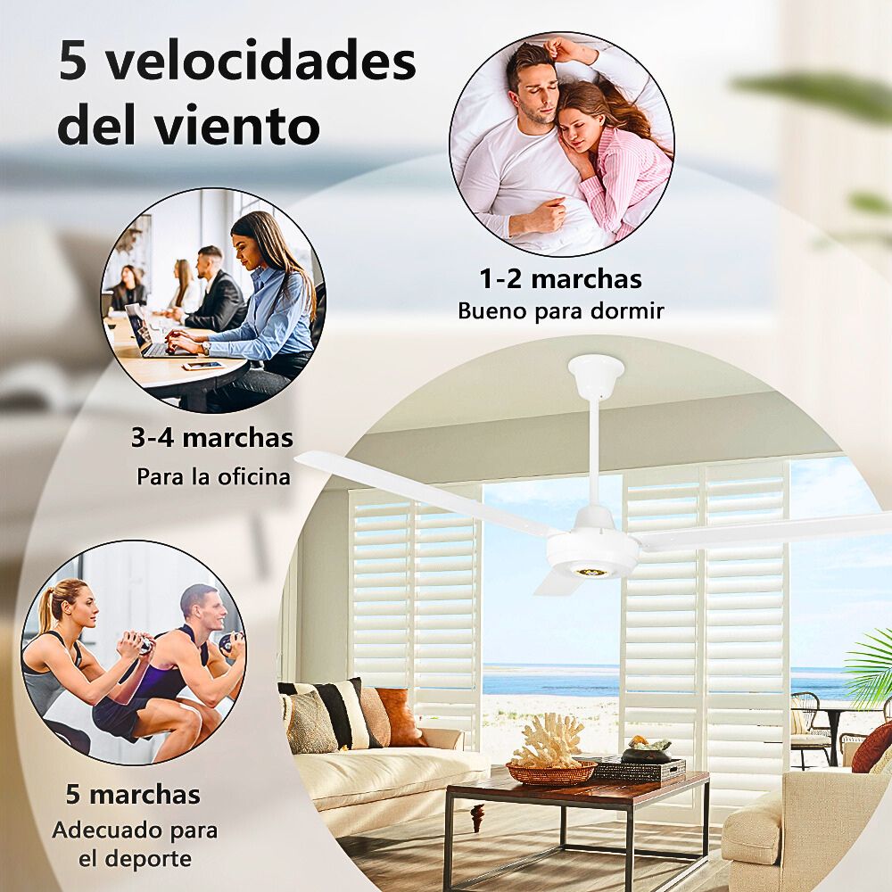 Foto 7 | Ventilador De Techo Con 3 Aspas De Metal 140 Cm Blanco