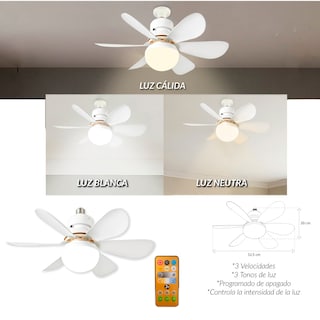 Foto 5 | Cityluz Ventilador Con Control Remoto – 5 Aspas, 3 Velocidades Y 3 Temperaturas De Luz, 45cm X 19cm, Incluye 1 Unidad