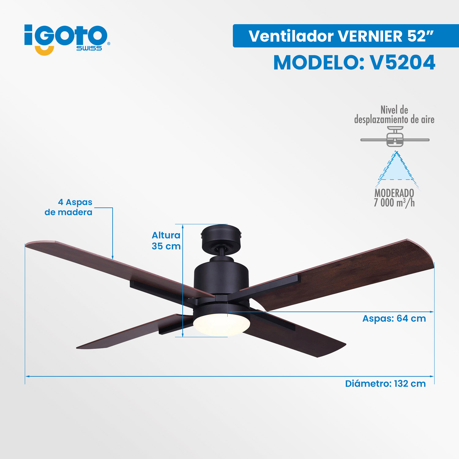 Foto 3 pulgar | Ventilador De Techo Decorativo Para Interior 52''