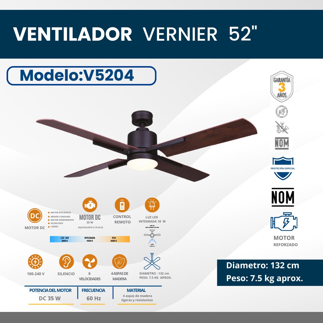 Foto 4 pulgar | Ventilador De Techo Decorativo Para Interior 52''