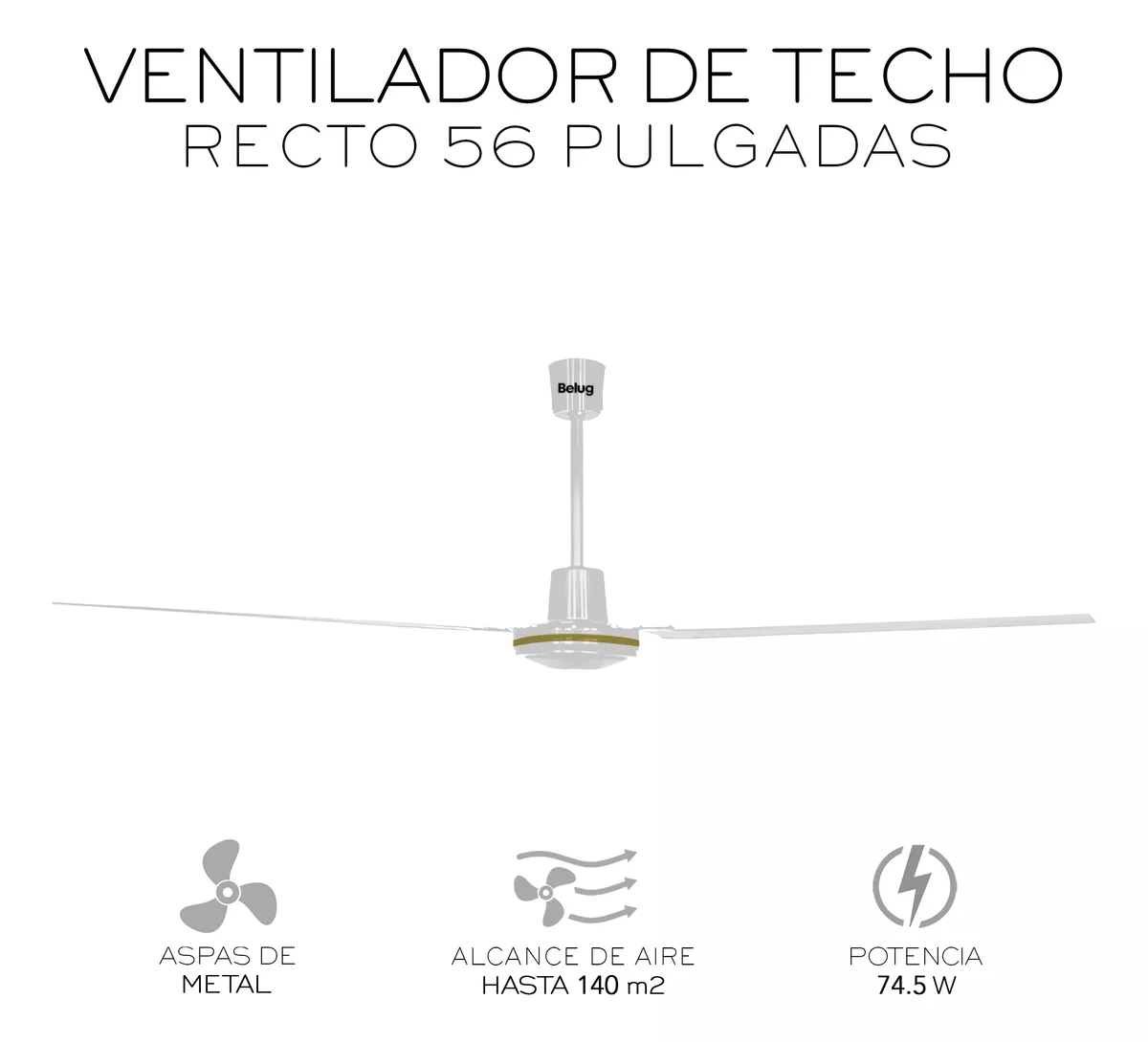 Foto 3 pulgar | Ventilador De Techo Belug Recto 3 Aspas 5 Velocidades Blanco