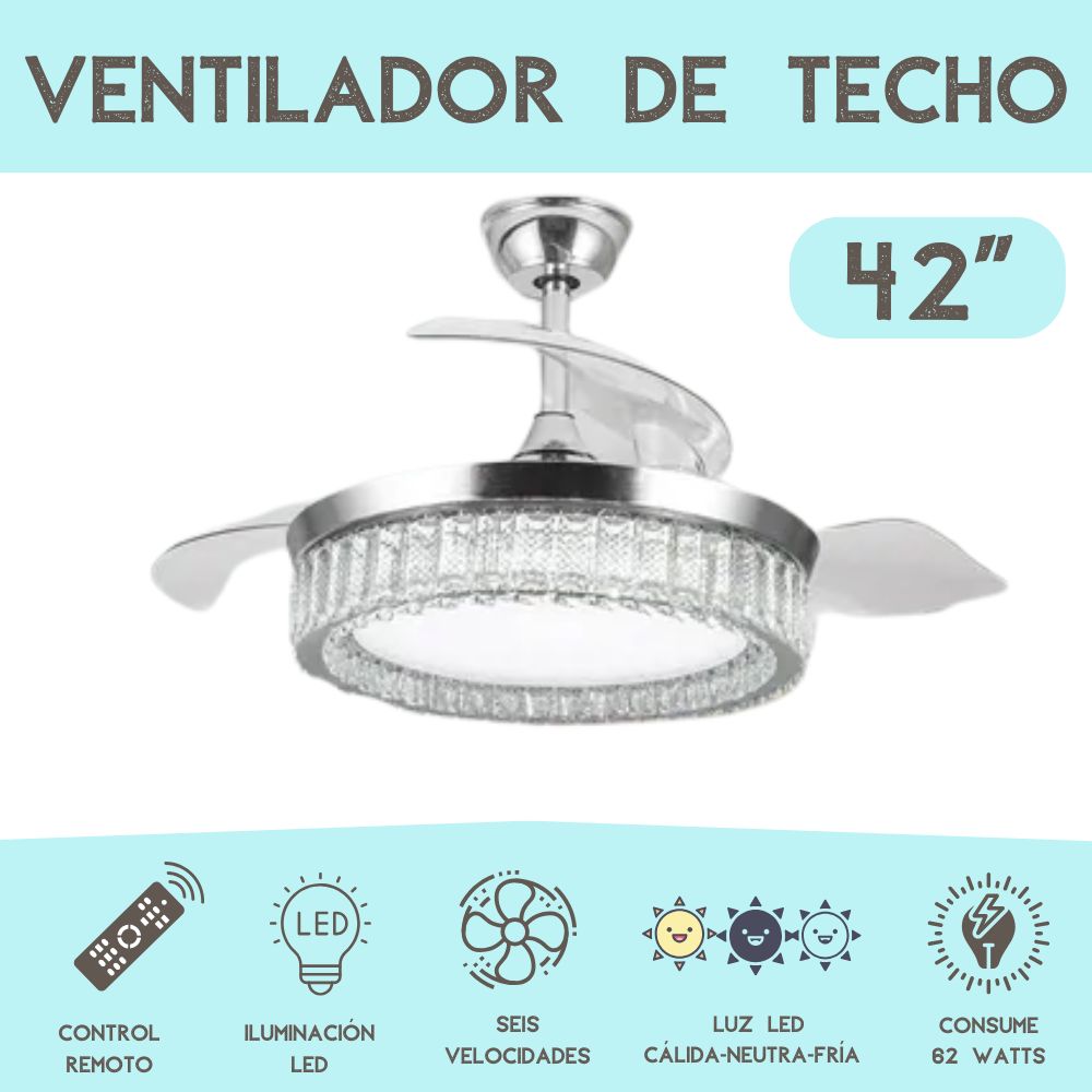 Foto 5 pulgar | Ventilador De Techo 42 Pulgadas 6 Velocidades Iluminación Led Luz Fría-cálida-neutra Control Remoto