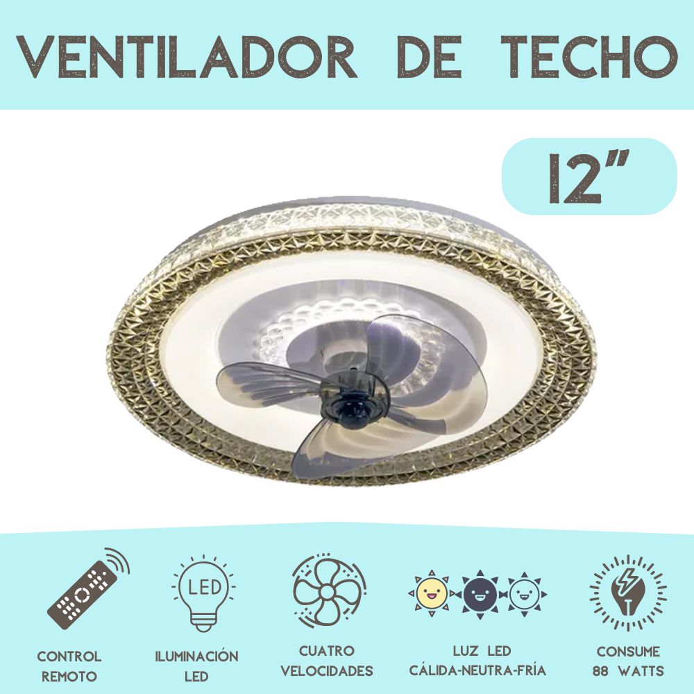Foto 5 pulgar | Ventilador de Techo con Lámpara Megaluz 12 Pulgadas