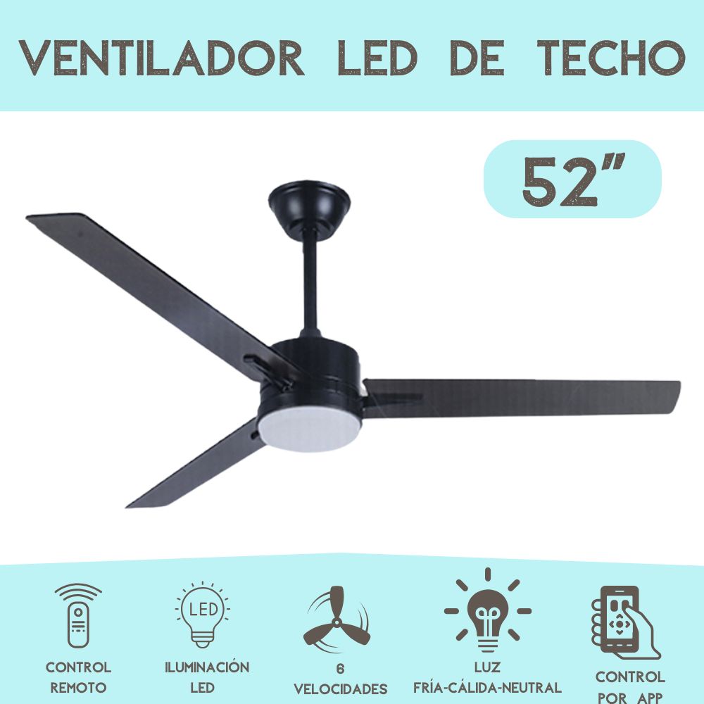 Foto 4 pulgar | Ventilador De Techo 52 Pulgadas Iluminación Led Control Por App  Luz Fría Cálida Neutral  6 Velocidades Control Remoto