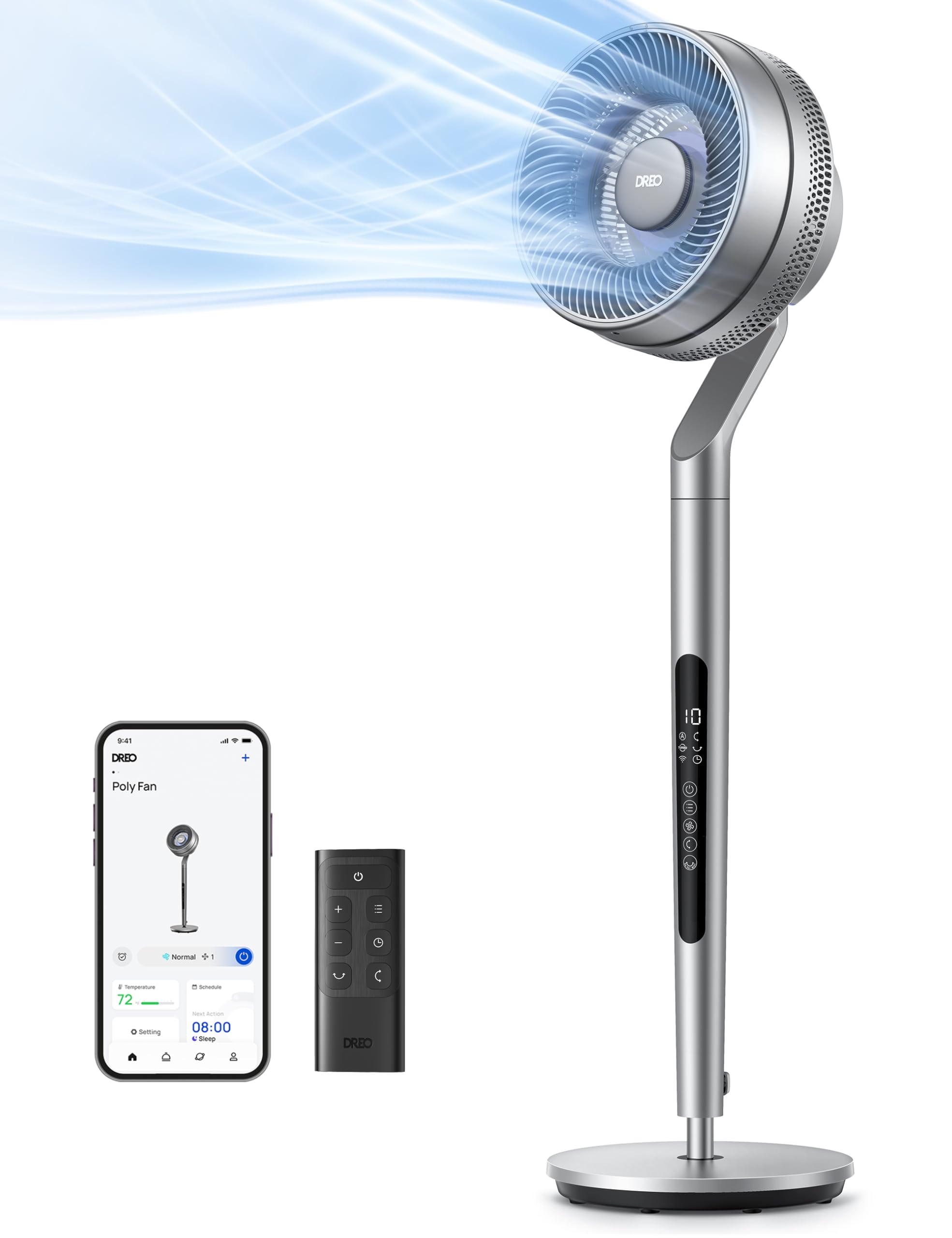 Ventilador De Pedestal Dreo Smart Para Dormitorio, 6 Modos Y 10 Velocidades, Color Plateado - Venta Internacional.