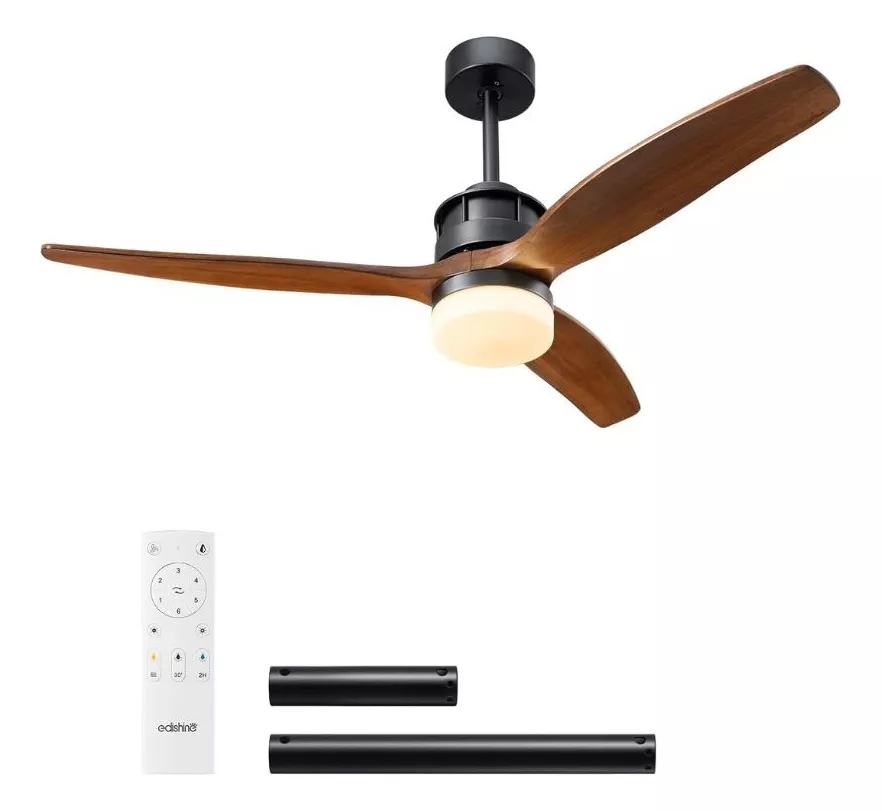 Ventilador De Techo De 52 Pulg C/luz Edishine 3 Aspas Madera