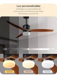 Foto 3 | Ventilador De Techo De 52 Pulg C/luz Edishine 3 Aspas Madera