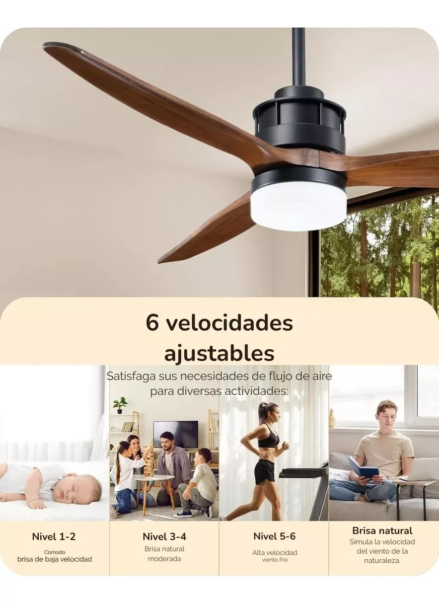 Foto 5 | Ventilador De Techo De 52 Pulg C/luz Edishine 3 Aspas Madera