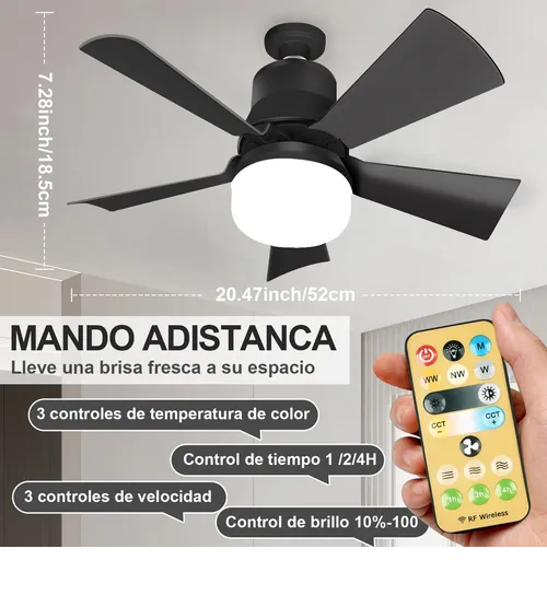 Foto 3 pulgar | Xtellar Ventilador De Techo Negro Con Mando A Distancia Ventilador De Luz De Techo