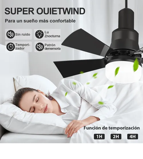 Foto 4 pulgar | Xtellar Ventilador De Techo Negro Con Mando A Distancia Ventilador De Luz De Techo