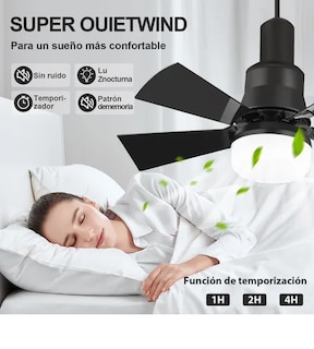 Foto 3 | Xtellar Ventilador De Techo Negro Con Mando A Distancia Ventilador De Luz De Techo