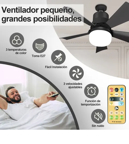 Foto 5 pulgar | Xtellar Ventilador De Techo Negro Con Mando A Distancia Ventilador De Luz De Techo