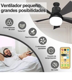 Foto 4 | Xtellar Ventilador De Techo Negro Con Mando A Distancia Ventilador De Luz De Techo