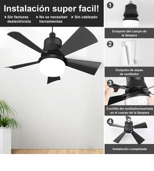 Foto 6 pulgar | Xtellar Ventilador De Techo Negro Con Mando A Distancia Ventilador De Luz De Techo