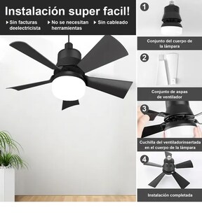 Foto 5 | Xtellar Ventilador De Techo Negro Con Mando A Distancia Ventilador De Luz De Techo