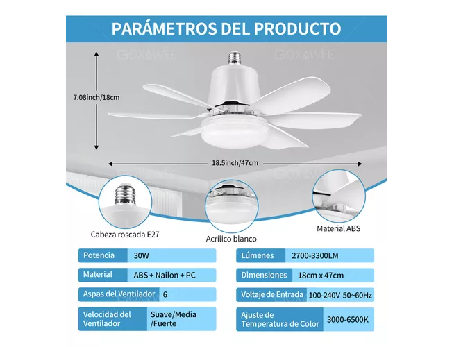 Foto 5 pulgar | Goxawee  Xtellar Ventilador De Techo Con Luz Led Y Control Remoto, 6 Aspas Silencioso