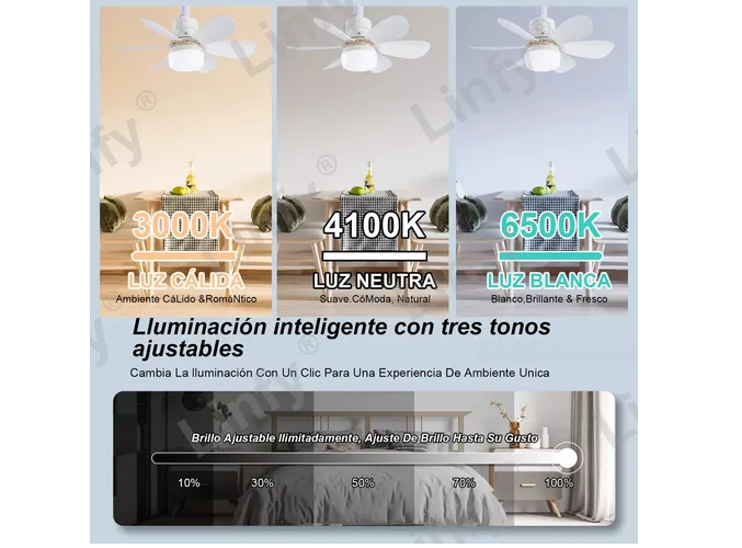 Foto 4 pulgar | Ventilador Xtellar De Techo E27 85-265v 40w Con Luz, Incluye Extensor